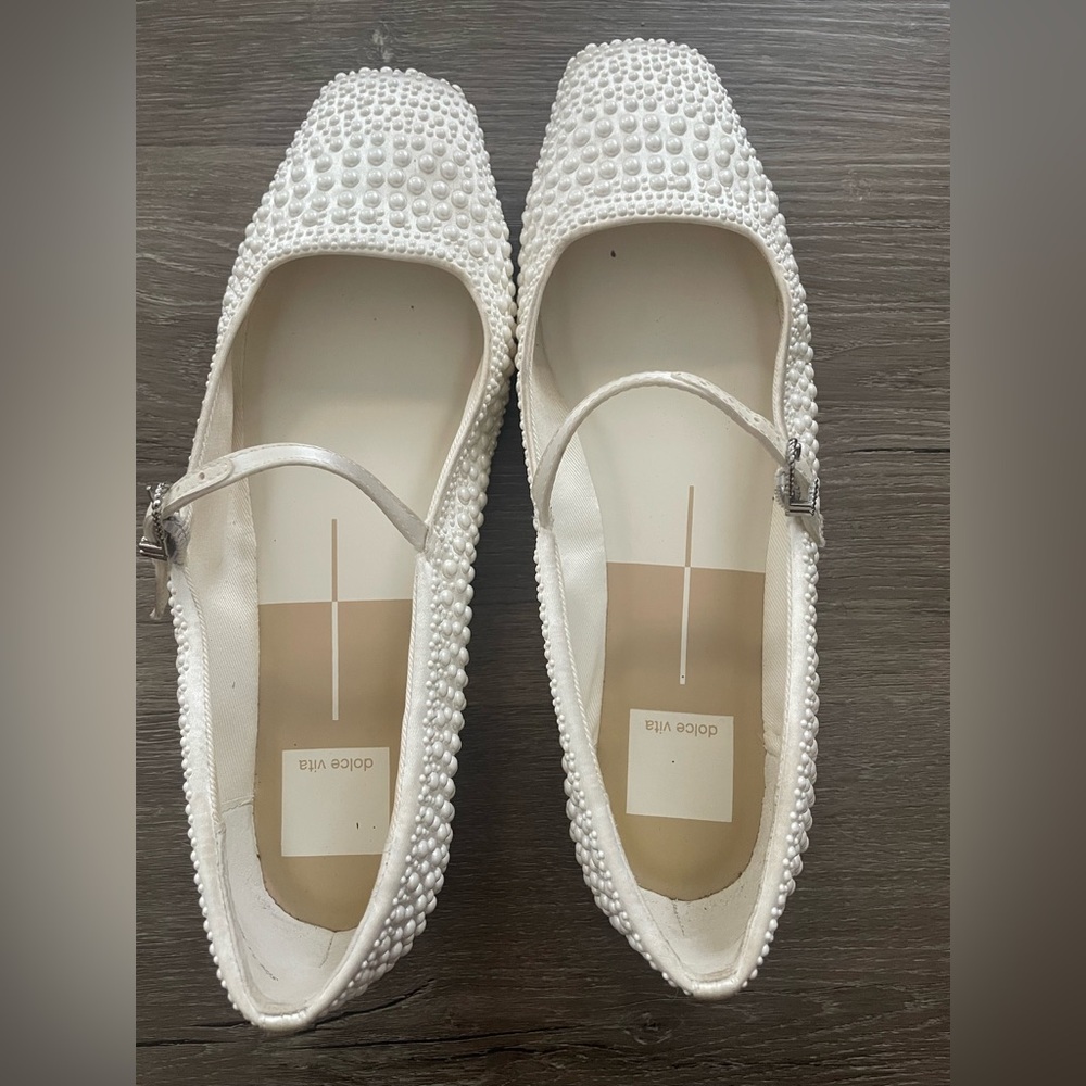 Dolce Vita Pearl-Studded White Flats